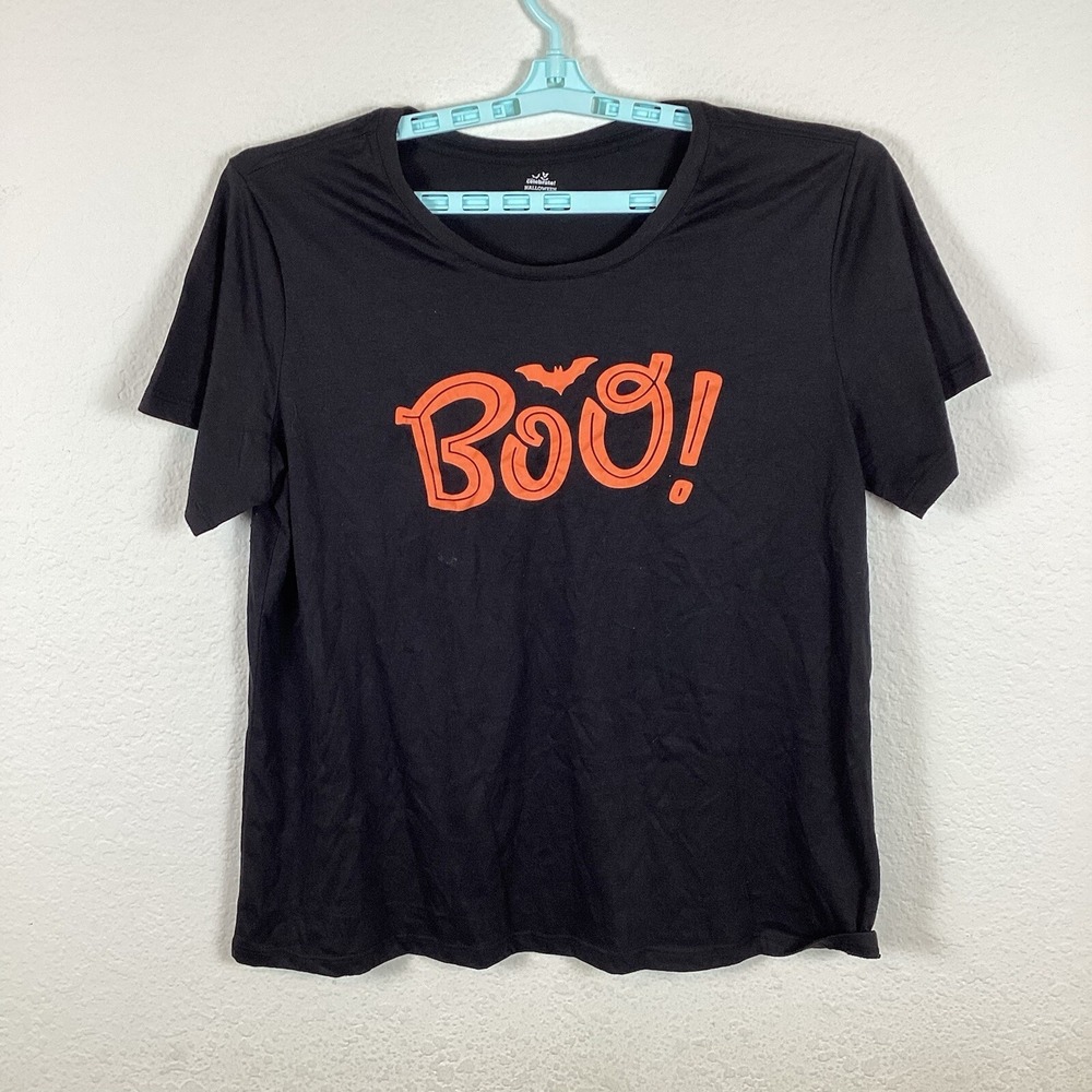 Celebrate Halloween Womens T Shirt Size XL Top Black Short Sleeve Crew Neck Boo